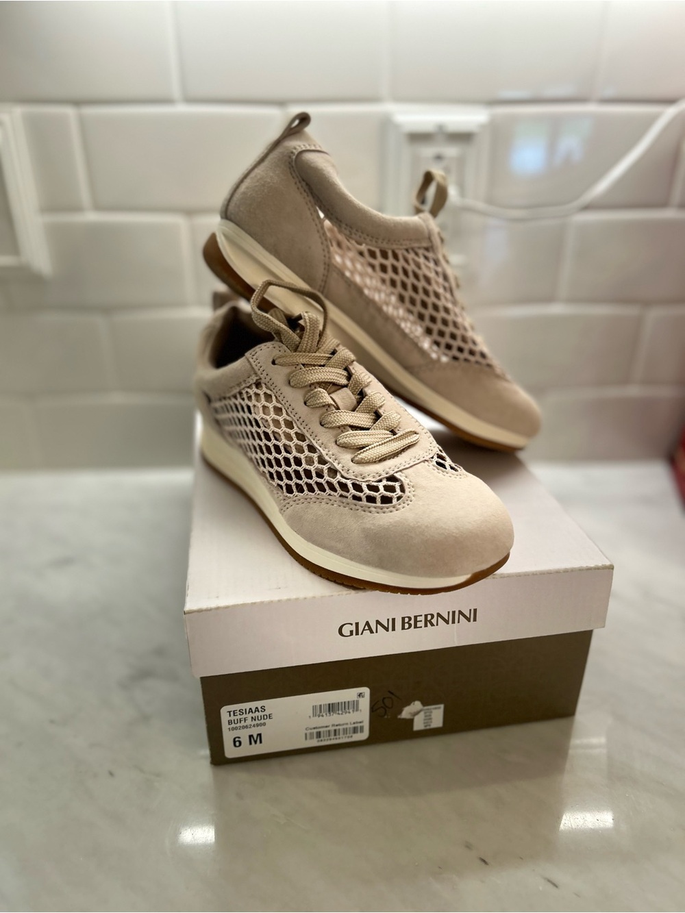 Giani Bernini Buff Nude Suede & Mesh Sneakers